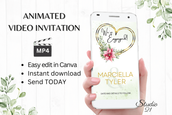 Christmas Engagement Announcement W1198B: Digital Animated Video Invitation Template