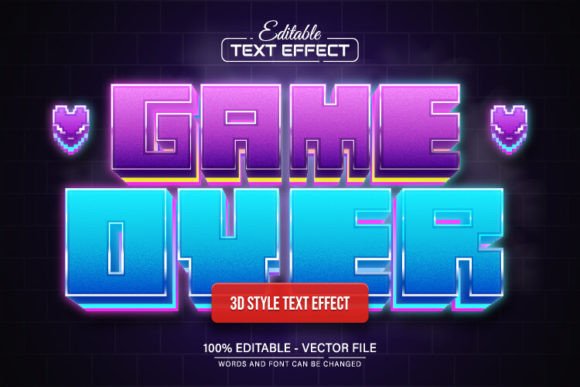 Game Over Pixel 3D Text Effect: Editable Retro Graphics