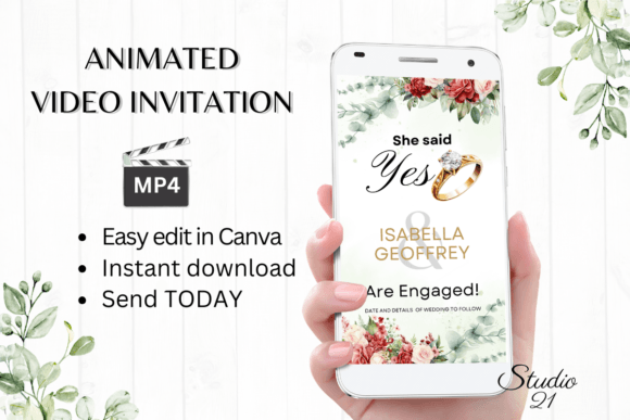 Red Roses Engagement Announcement W1442B: A Digital Template