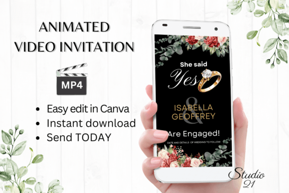 Red Roses Engagement Announcement W1443B: A Digital Invitation Revolution
