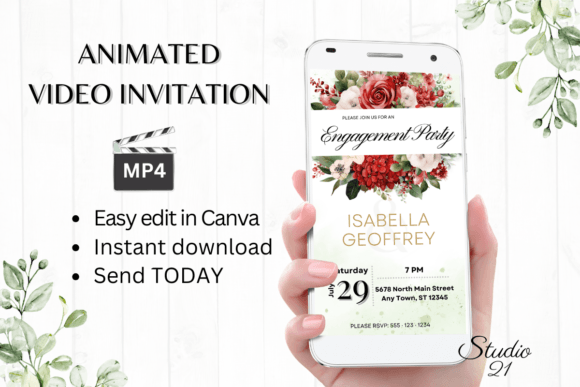 Red Roses Engagement Party Invite W1446: Effortless Elegance for Your Celebration